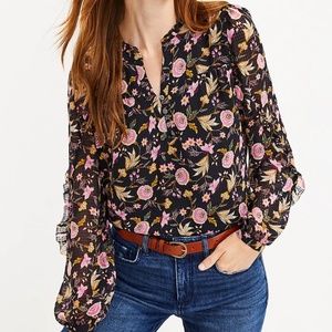 Loft Floral Ruffle Sleeve Blouse